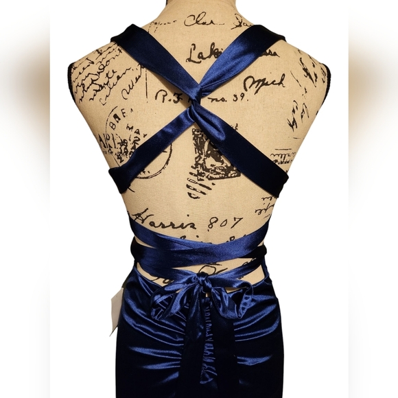 B. Darlin Marine Blue Satin Strappy Back Dress - Picture 8 of 10